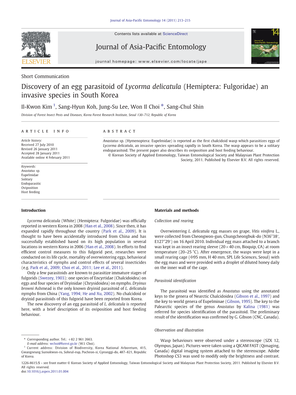 Hemiptera: Fulgoridae) an Invasive Species in South Korea