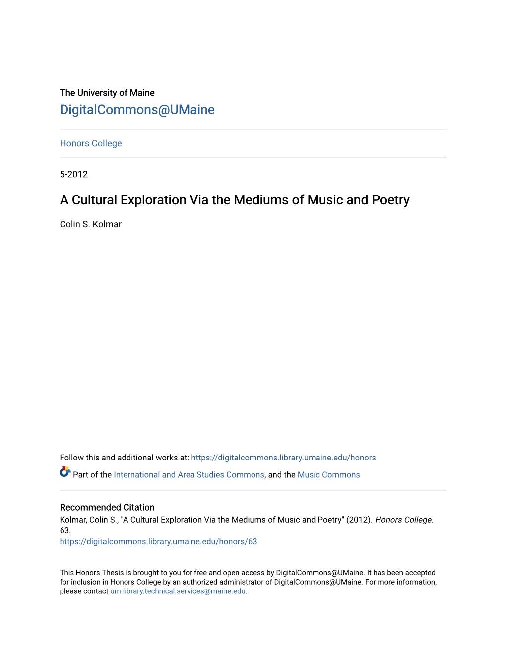 A Cultural Exploration Via the Mediums of Music and Poetry