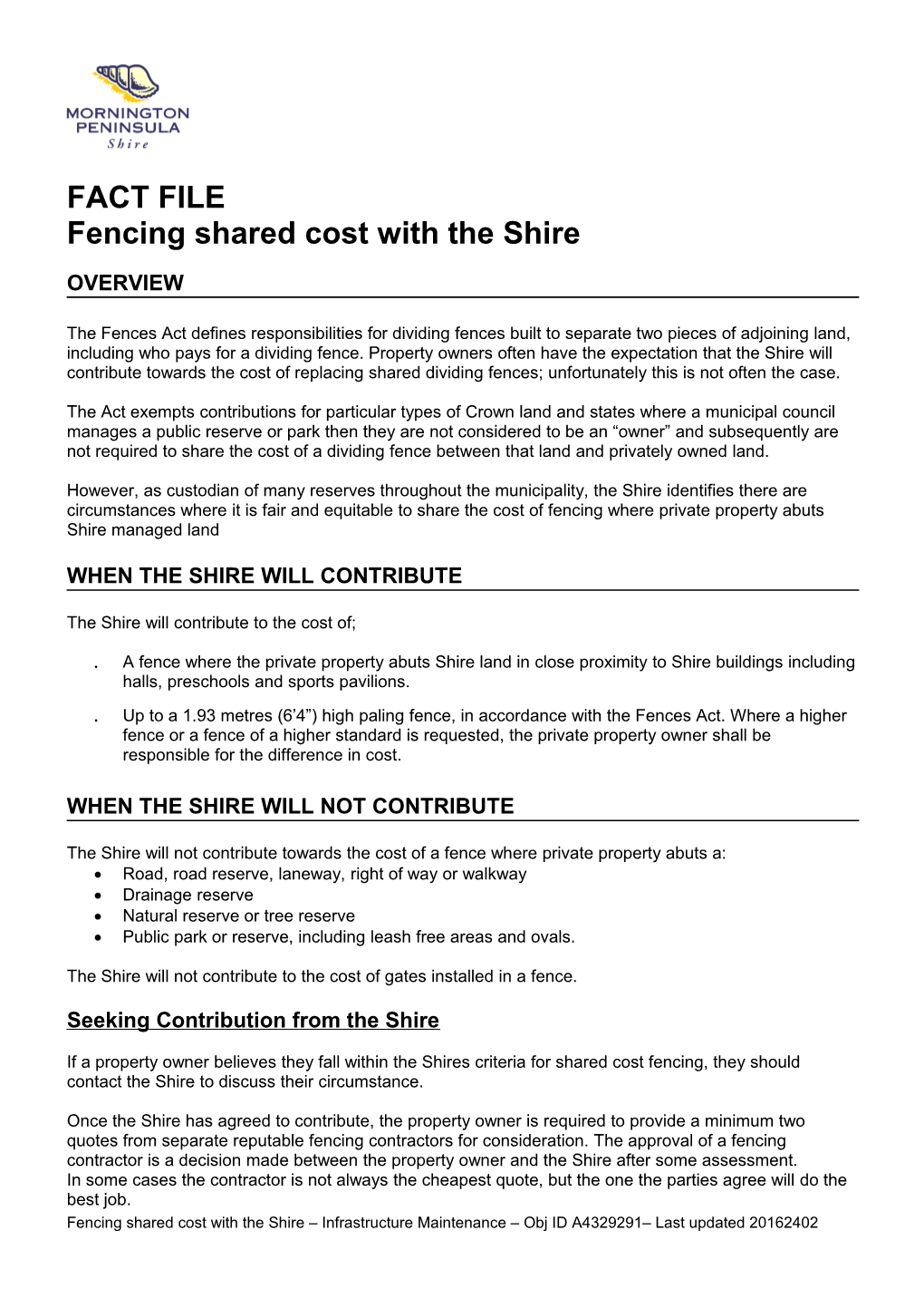 Fencing Shared Cost with the Shire