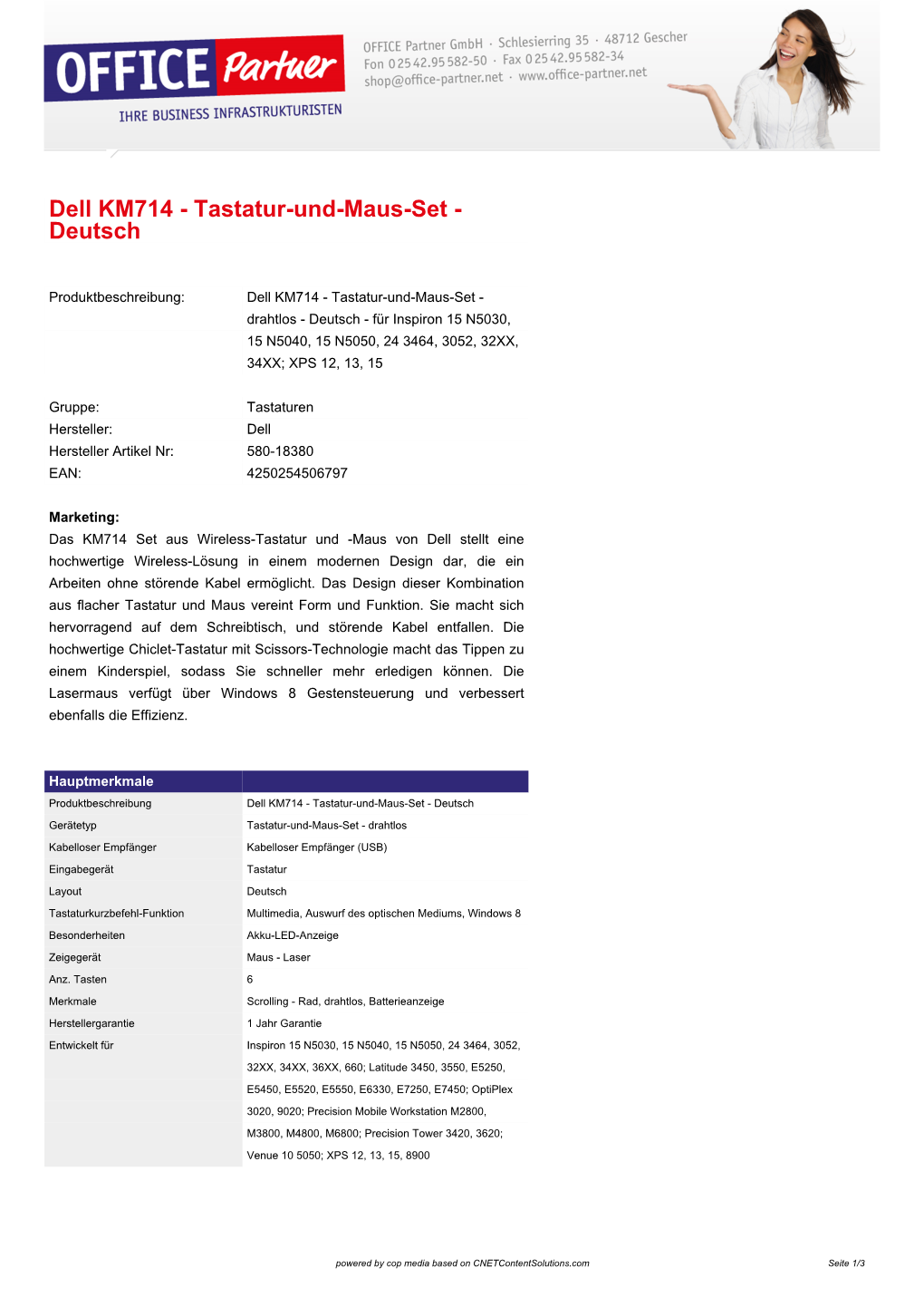 Produktdatenblatt Dell KM714