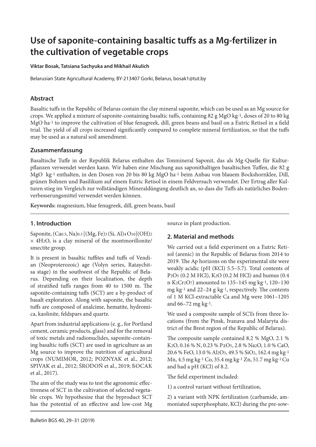 Use of Saponite-Containing Basaltic Tu S As a Mg-Fertilizer in the Cultivation