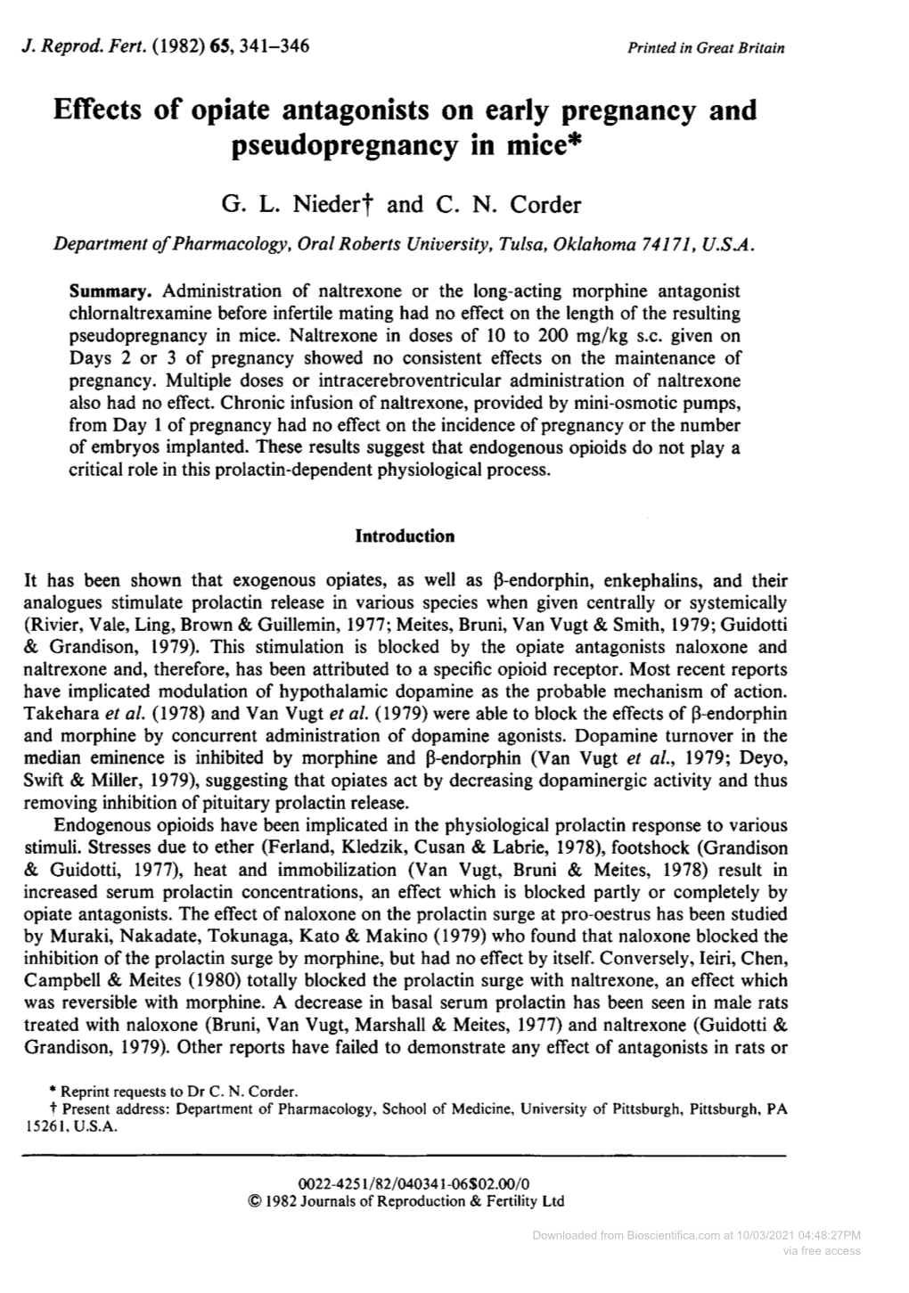 Effects of Opiate Antagonists on Early Pregnancy and Pseudopregnancy in Mice