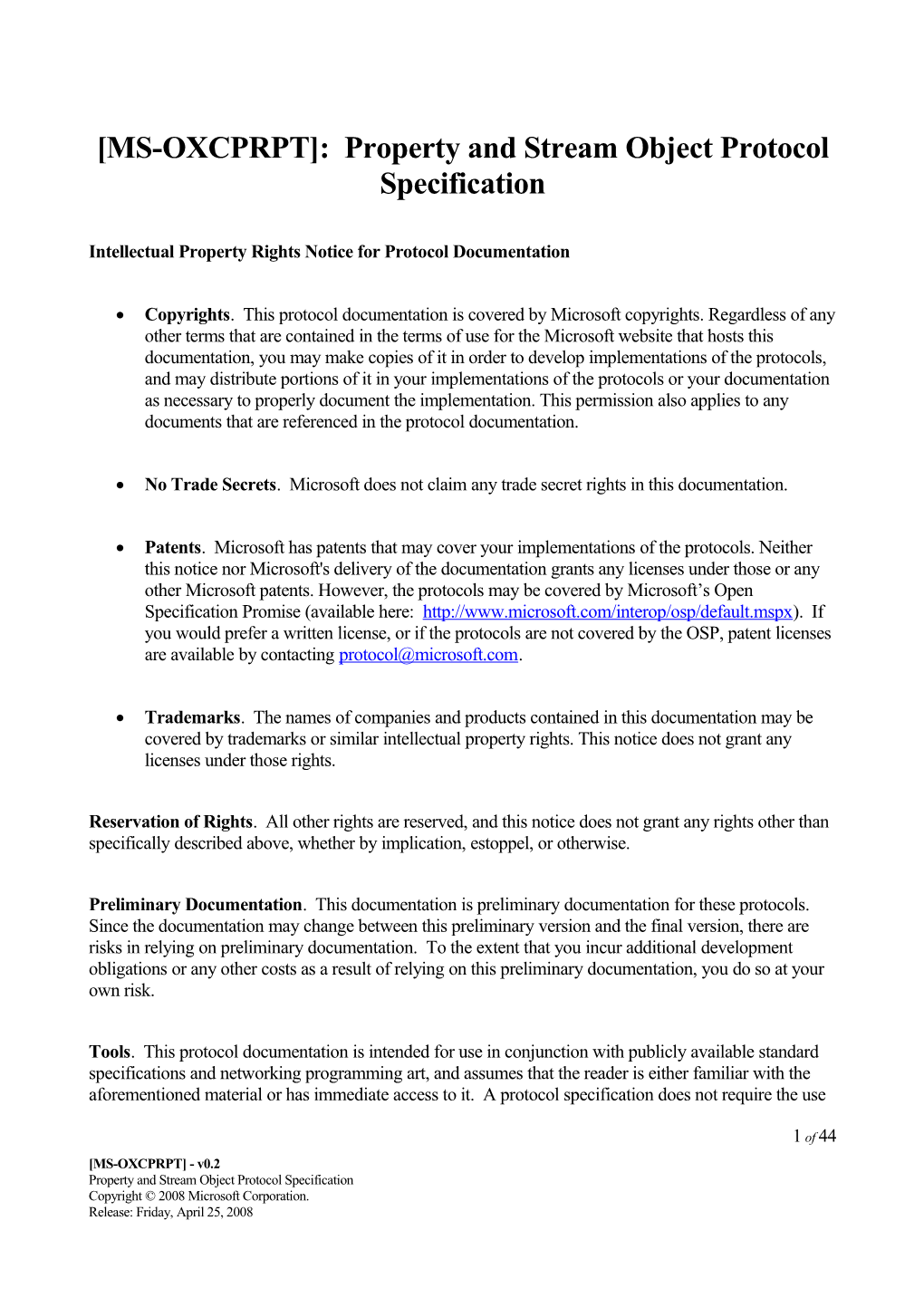 MS-OXCPRPT : Property and Stream Object Protocol Specification