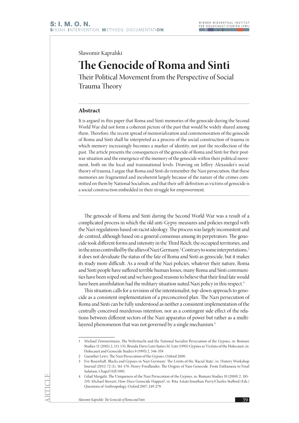 The Genocide of Roma and Sinti Their Political Movement from the Perspective of Social Trauma Theory