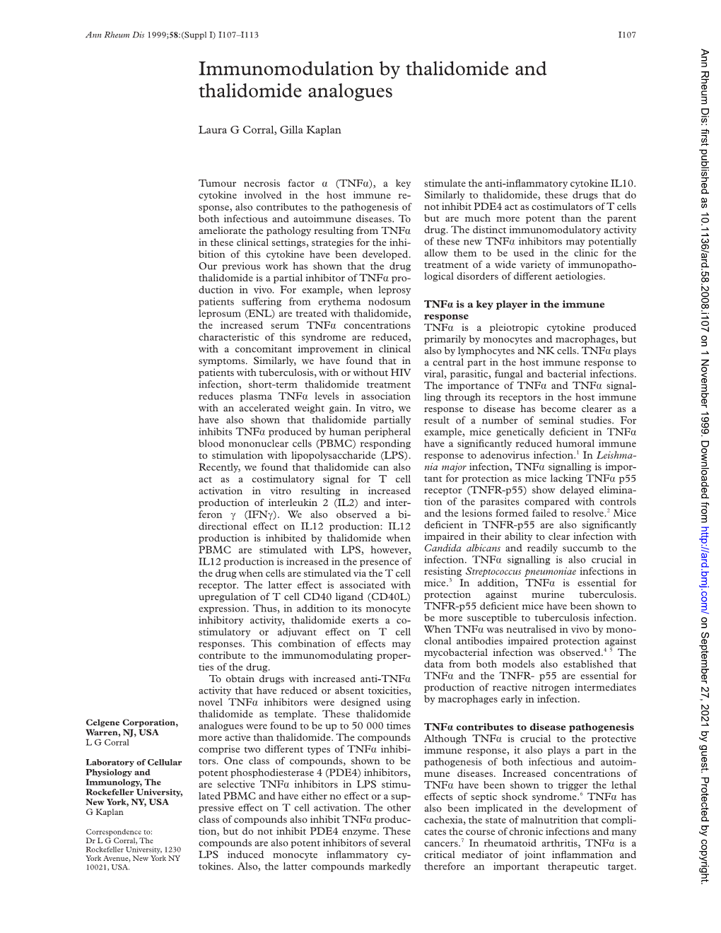 Immunomodulation by Thalidomide and Thalidomide Analogues