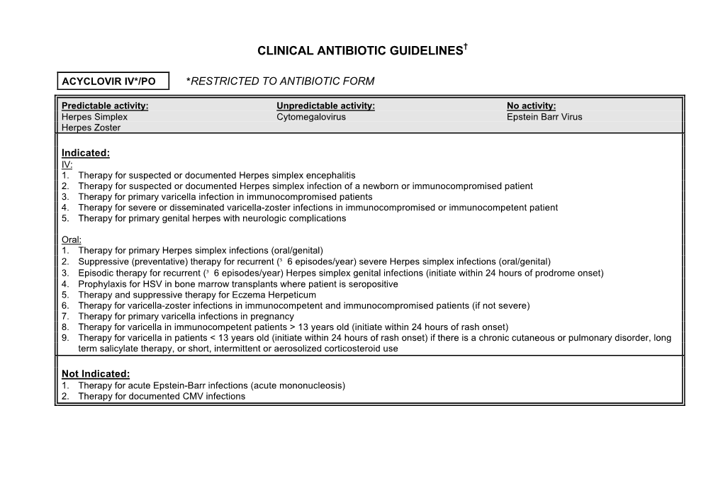 Clinical Antibiotic Guidelines†