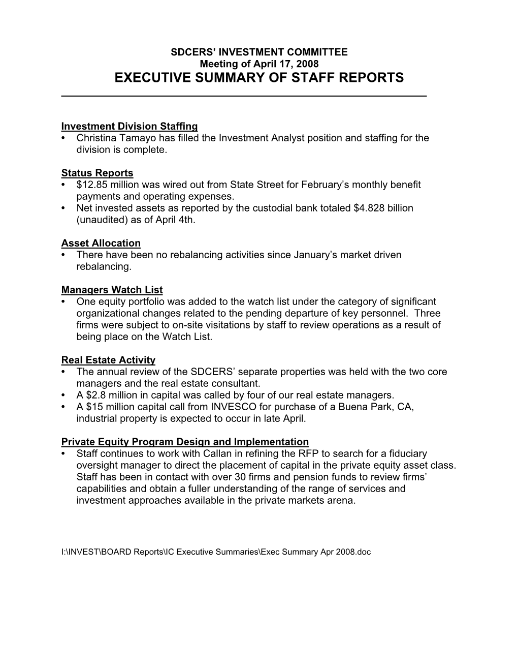 SDCERS' Investment Committee