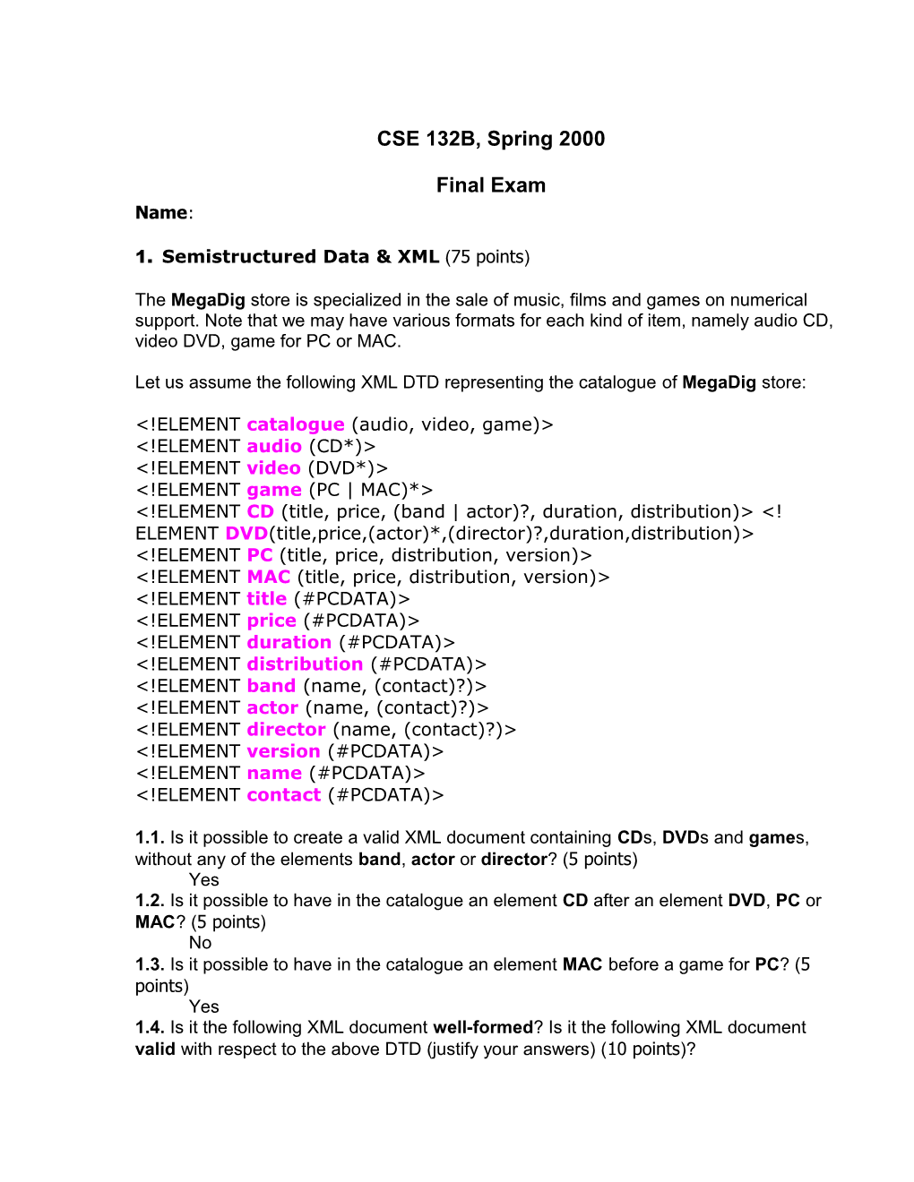 1 Données Semi-Structurées Et XML (7 Points)