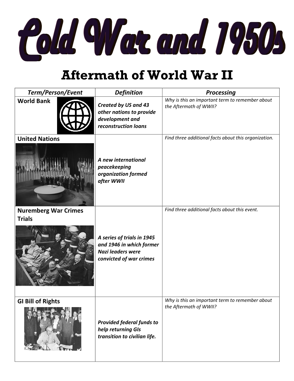 Cold War Vocab Packet