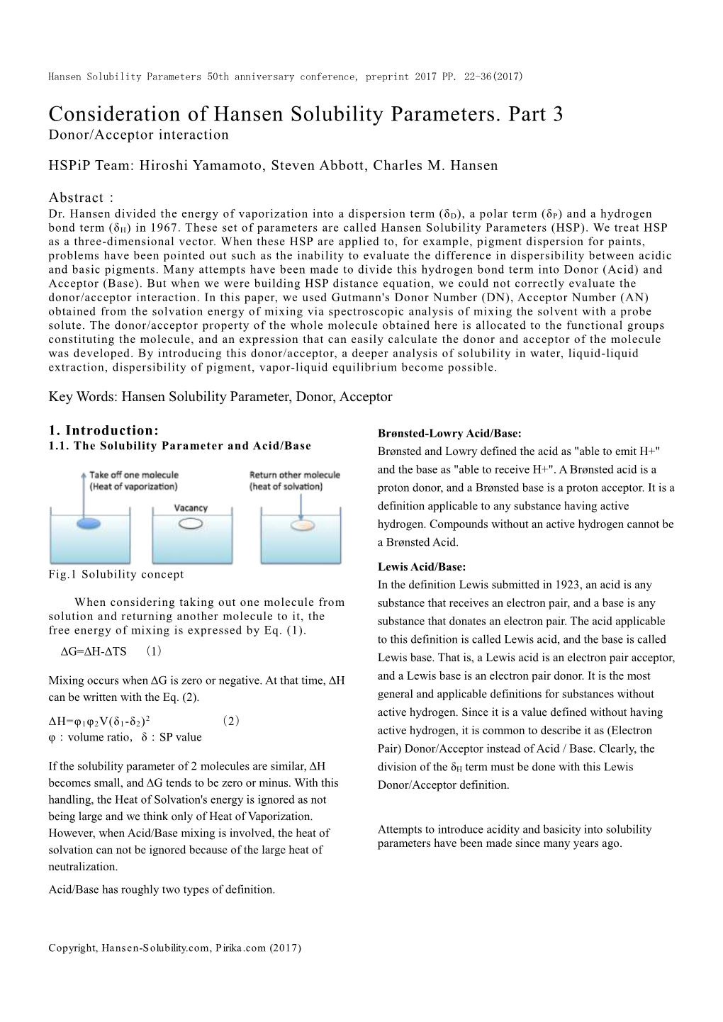 Consideration of Hansen Solubility Parameters. Part 3 Donor/Acceptor Interaction