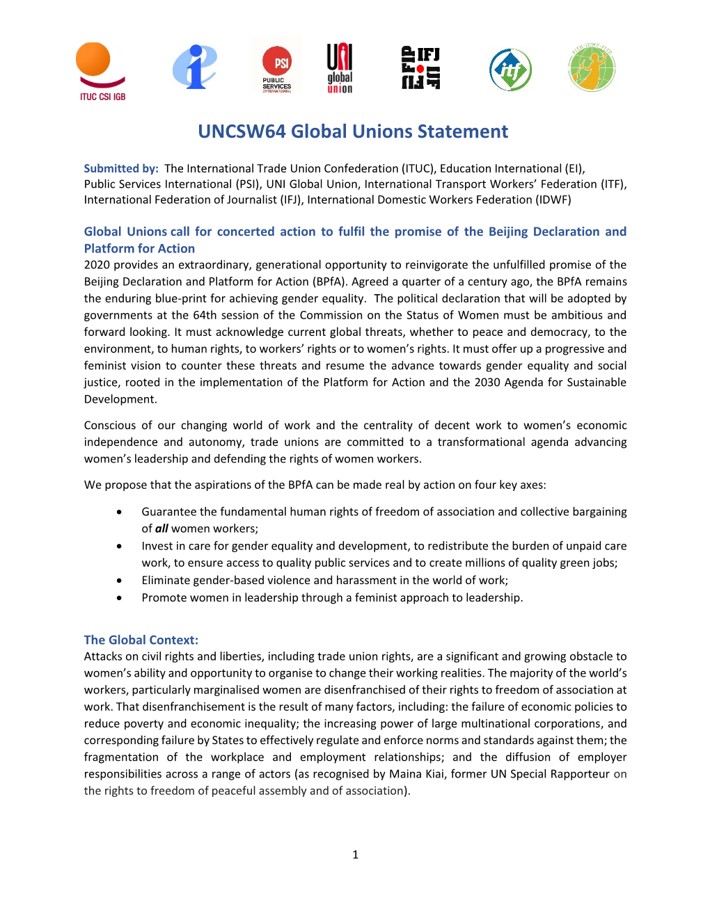 Global Unions Statement