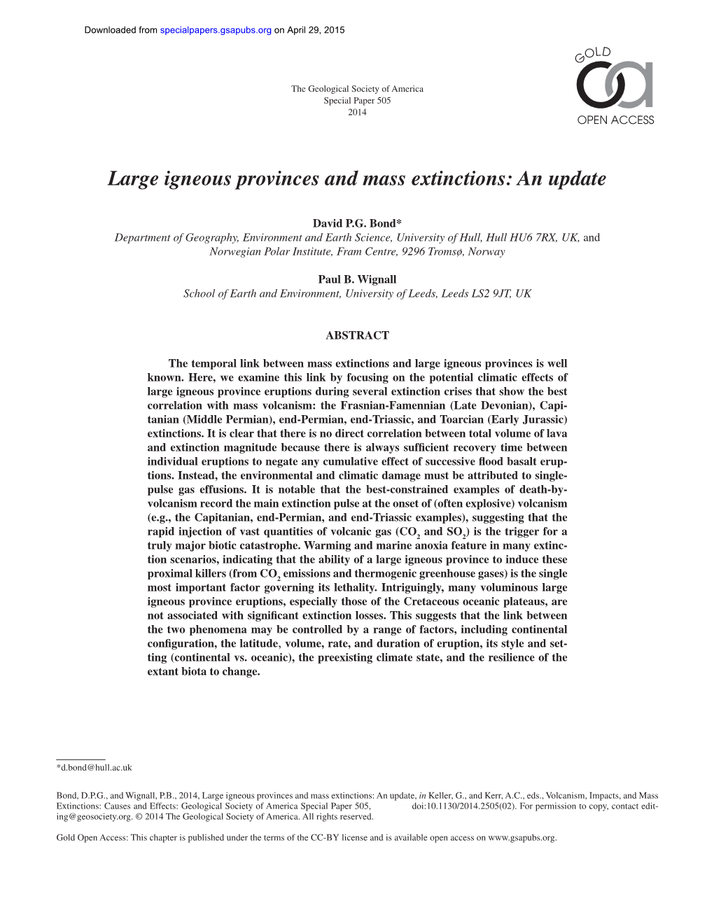 Large Igneous Provinces and Mass Extinctions: an Update