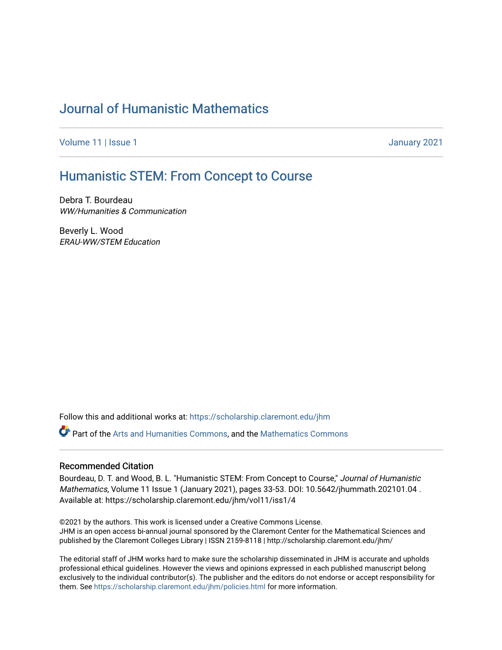 Humanistic STEM: from Concept to Course