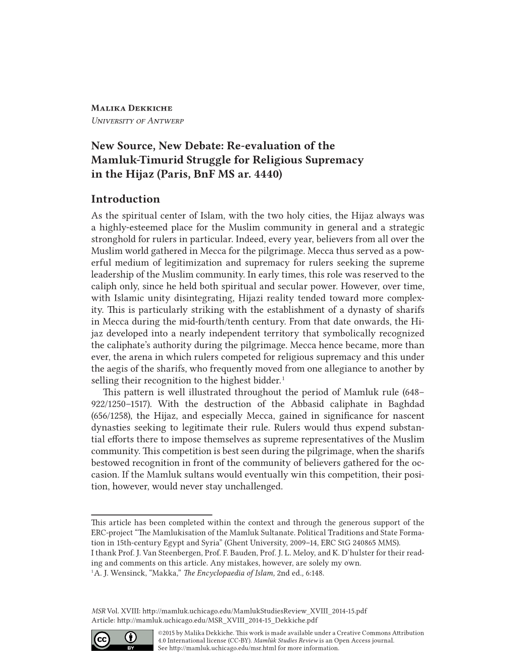 Re-Evaluation of the Mamluk-Timurid Struggle for Religious Supremacy in the Hijaz (Paris, Bnf MS Ar