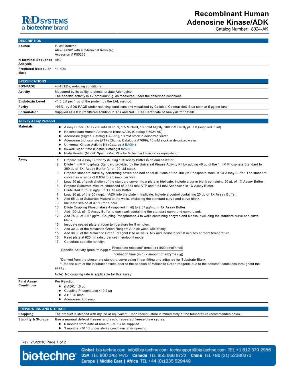 Recombinant Human Adenosine Kinase/ADK