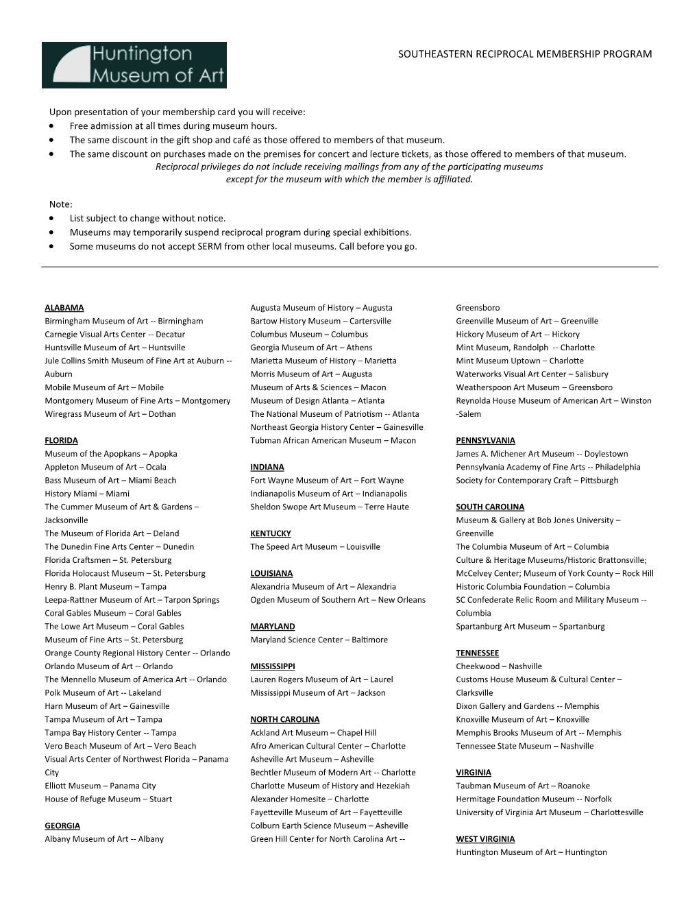 Southeastern Reciprocal Membership Program