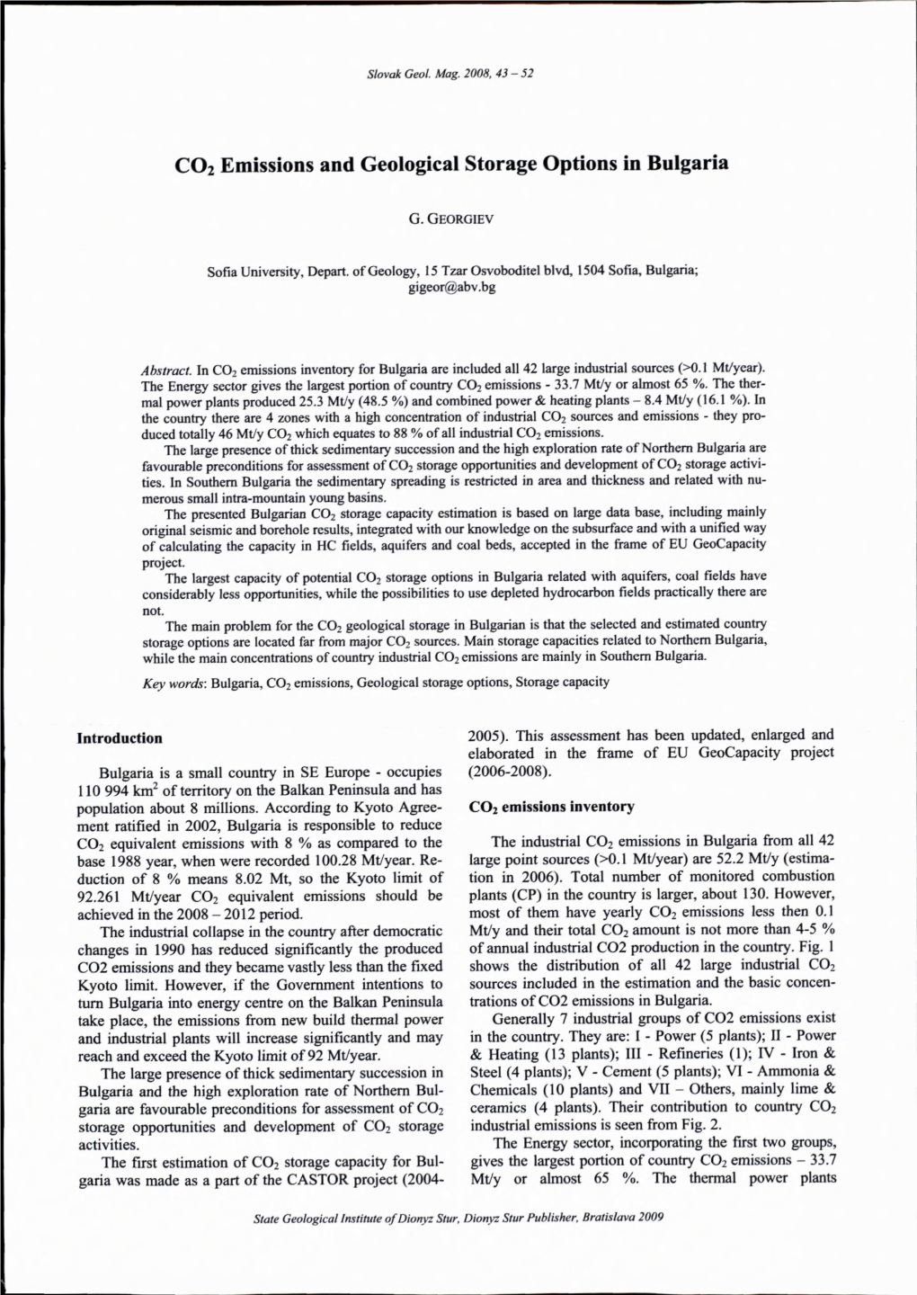 C02 Emissions and Geological Storage Options in Bulgaria