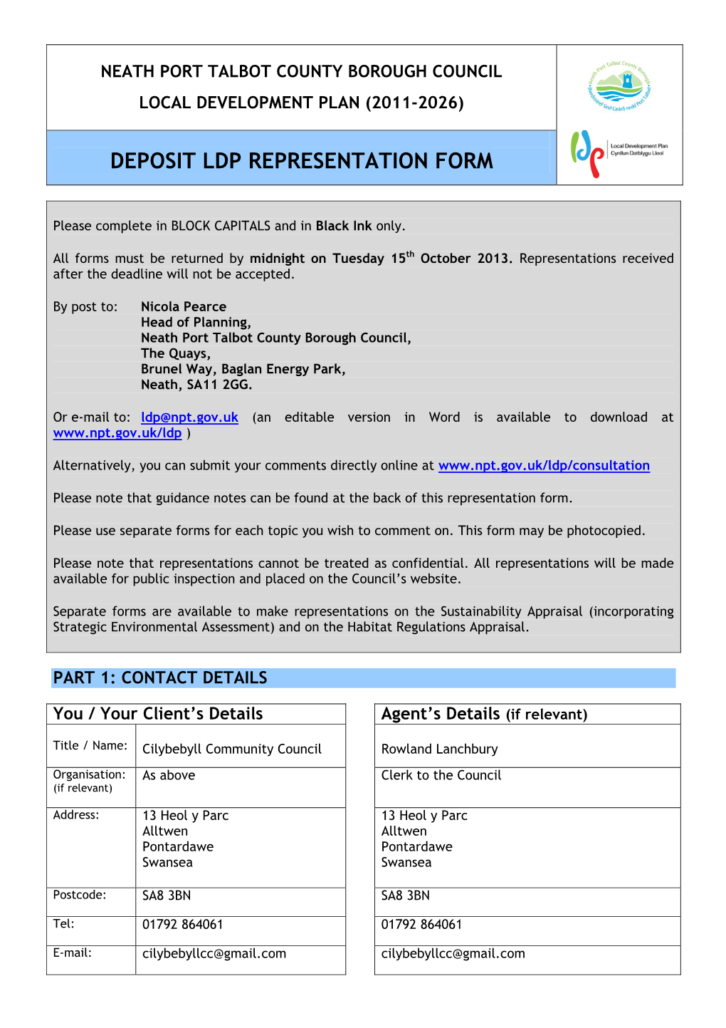 Deposit Ldp Representation Form