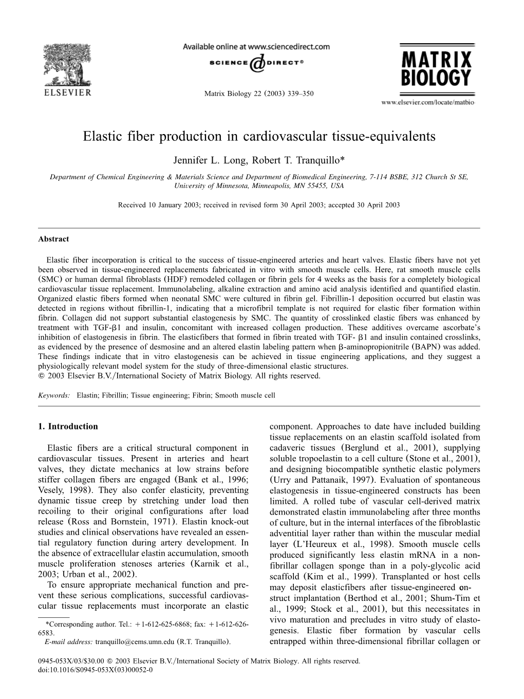 Elastic Fiber Production in Cardiovascular Tissue-Equivalents