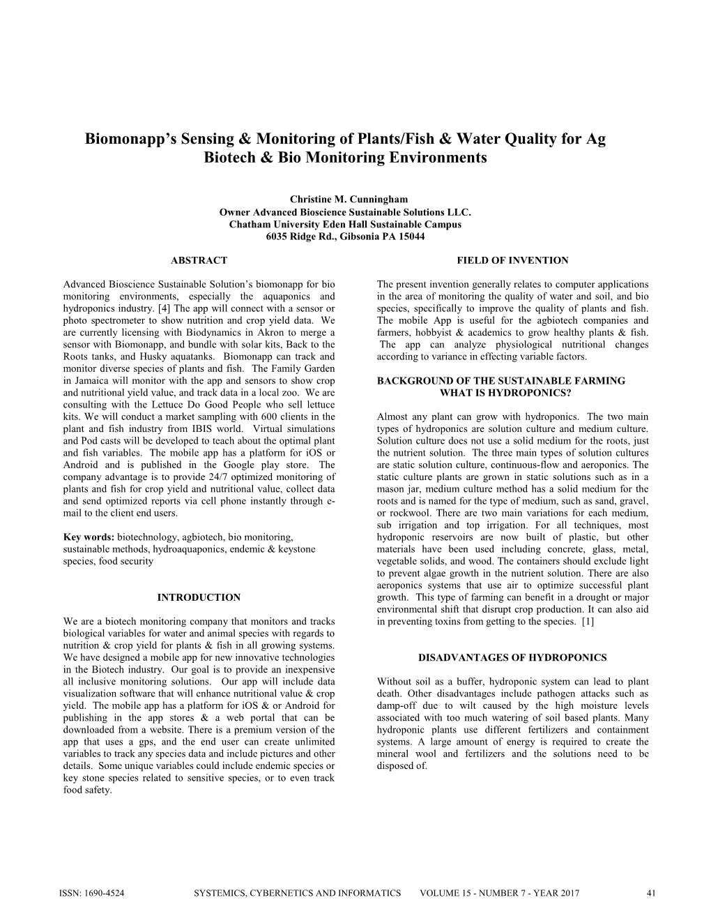 Biomonapp's Sensing & Monitoring of Plants/Fish & Water Quality for Ag