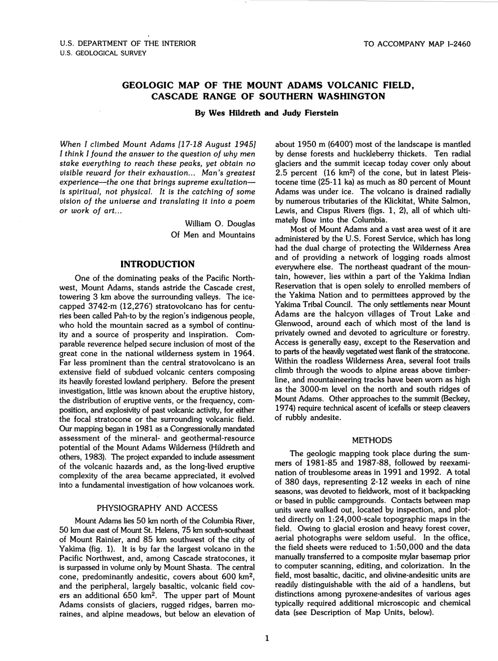 GEOLOGIC MAP of the MOUNT ADAMS VOLCANIC FIELD, CASCADE RANGE of SOUTHERN WASHINGTON by Wes Hildreth and Judy Fierstein
