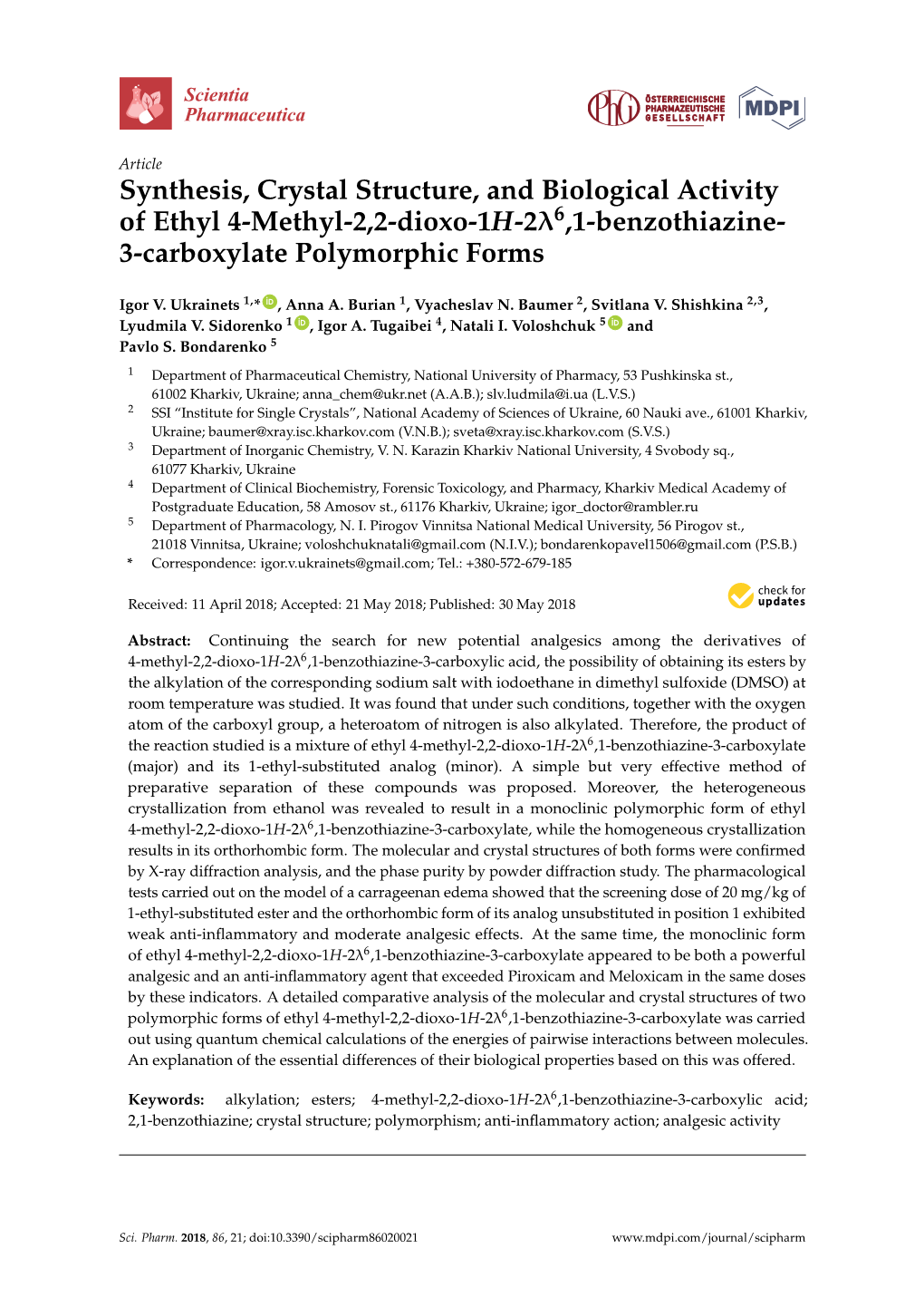 Synthesis, Crystal Structure, and Biological Activity of Ethyl 4-Methyl-2,2-Dioxo-1H-2Λ6,1-Benzothiazine- 3-Carboxylate Polymorphic Forms