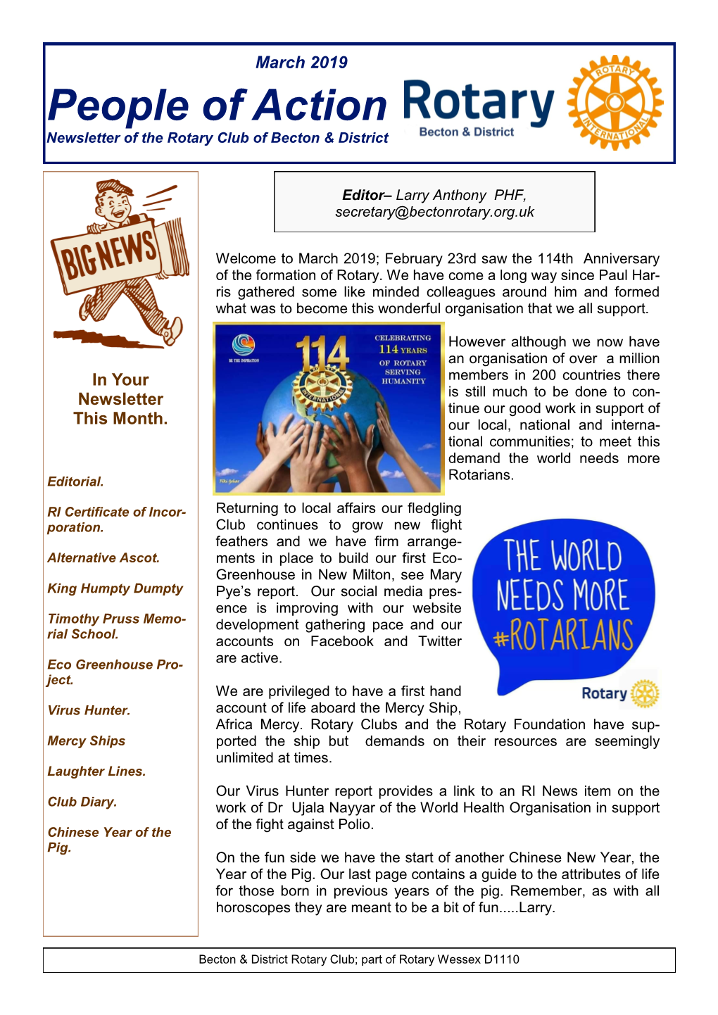 People of Action Newsletter of the Rotary Club of Becton & District