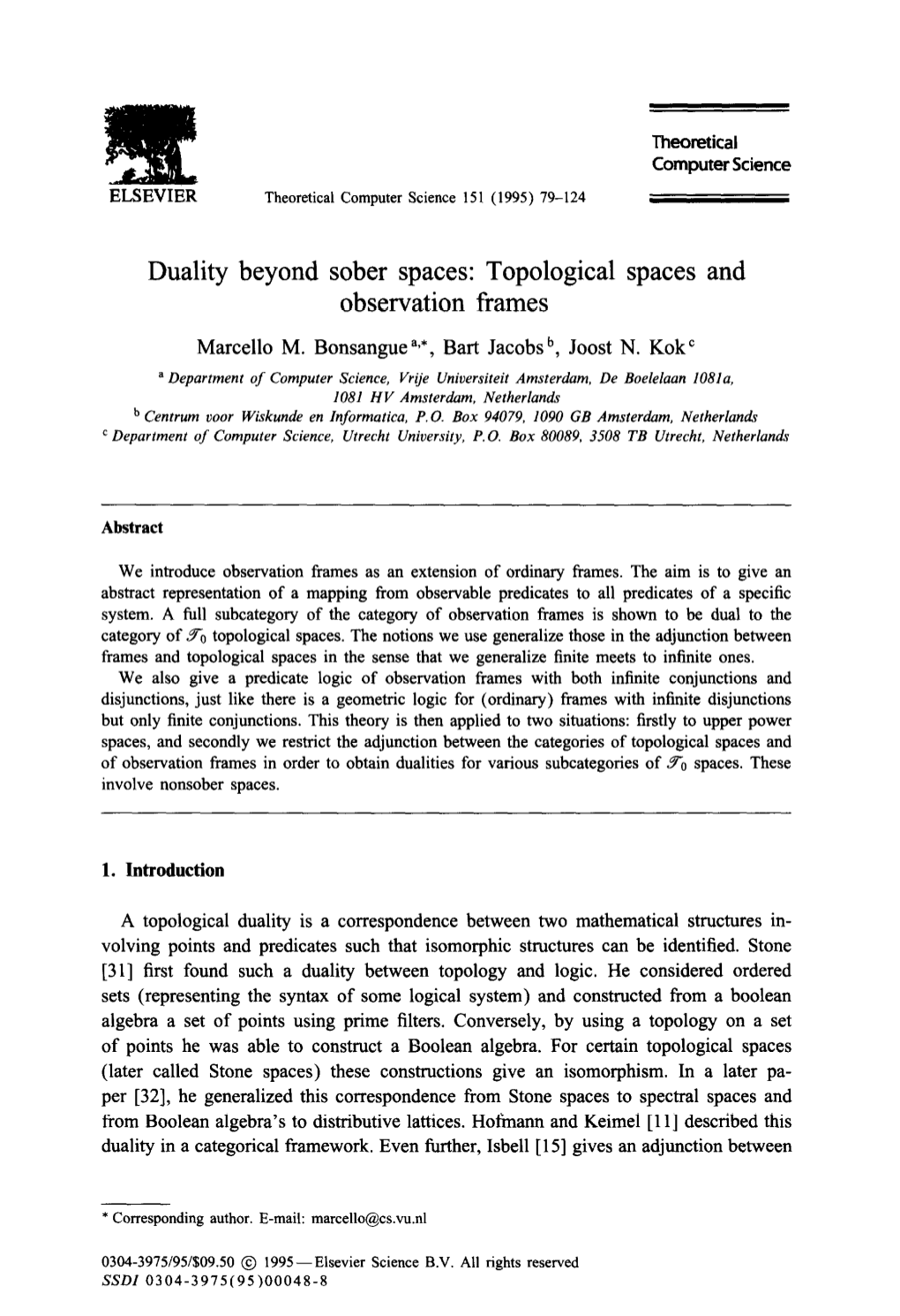 Topological Spaces and Observation Frames