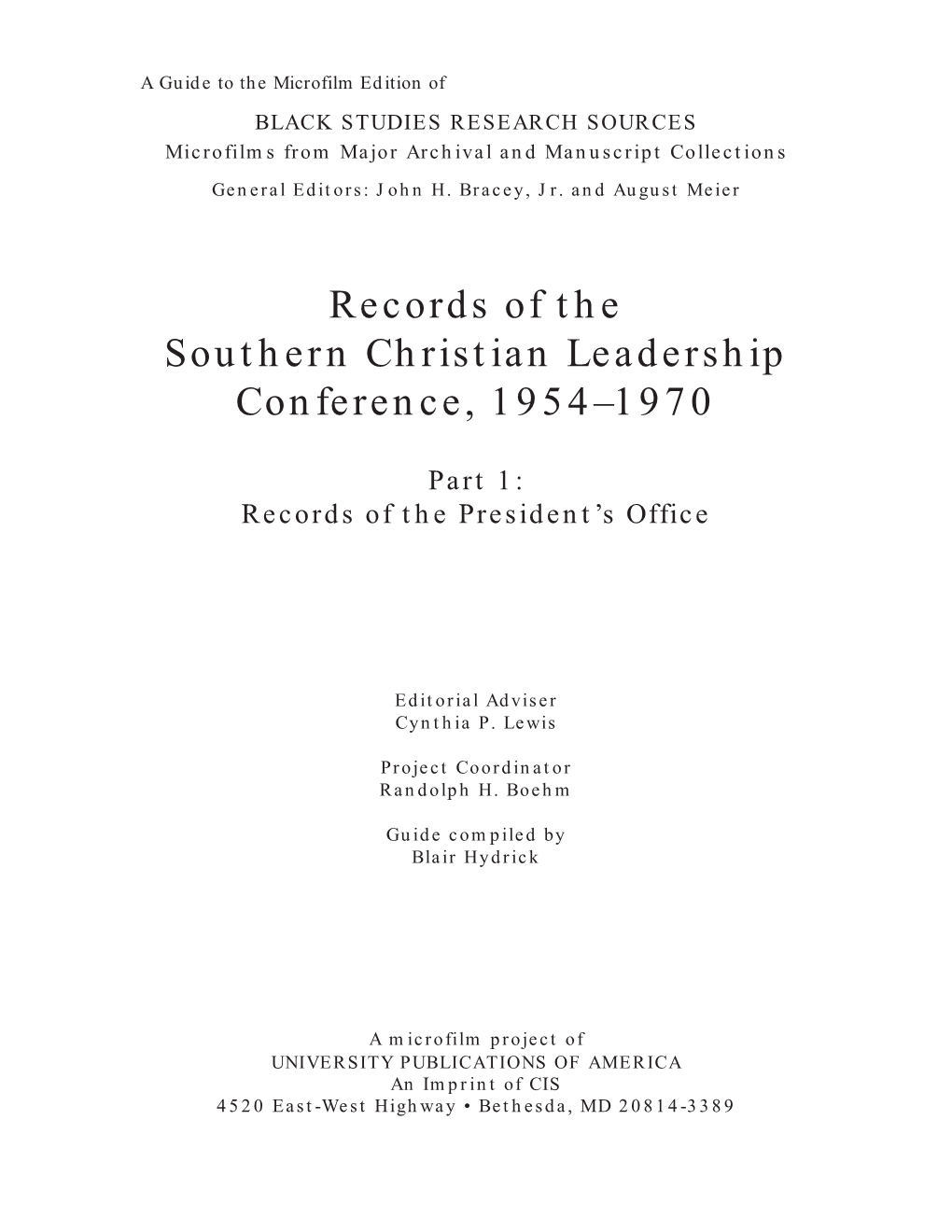 Records of the Southern Christian Leadership Conference, 1954–1970