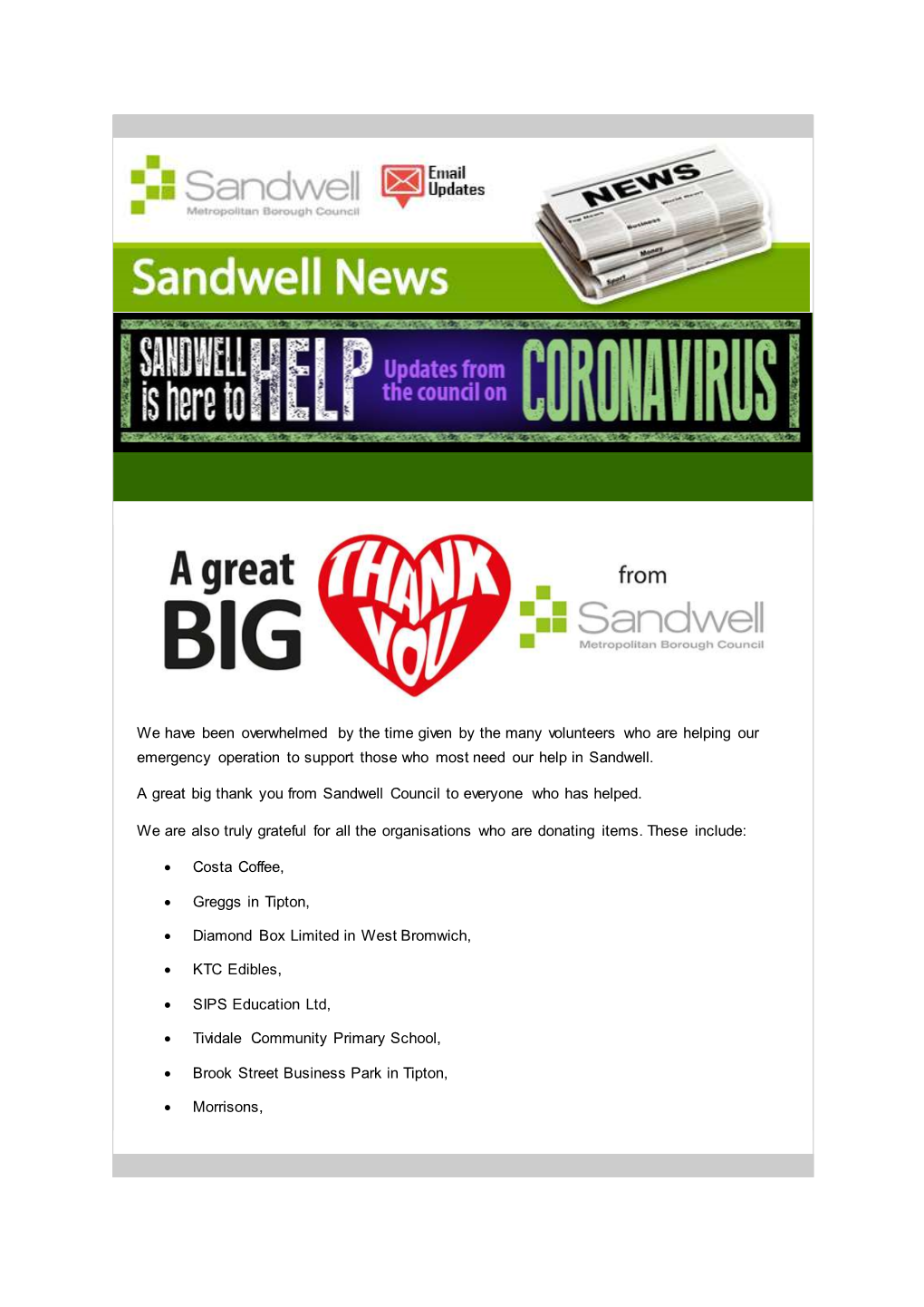 Sandwell Council Coronavirus Update 01-04