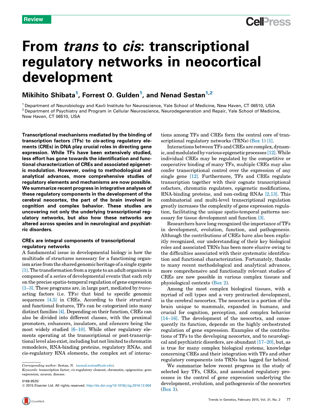 Transcriptional Regulatory Networks in Neocortical Development