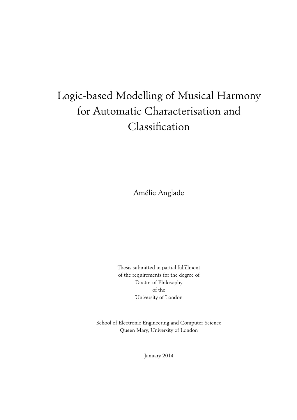 Logic-Based Modelling of Musical Harmony for Automatic Characterisation and Classiﬁcation