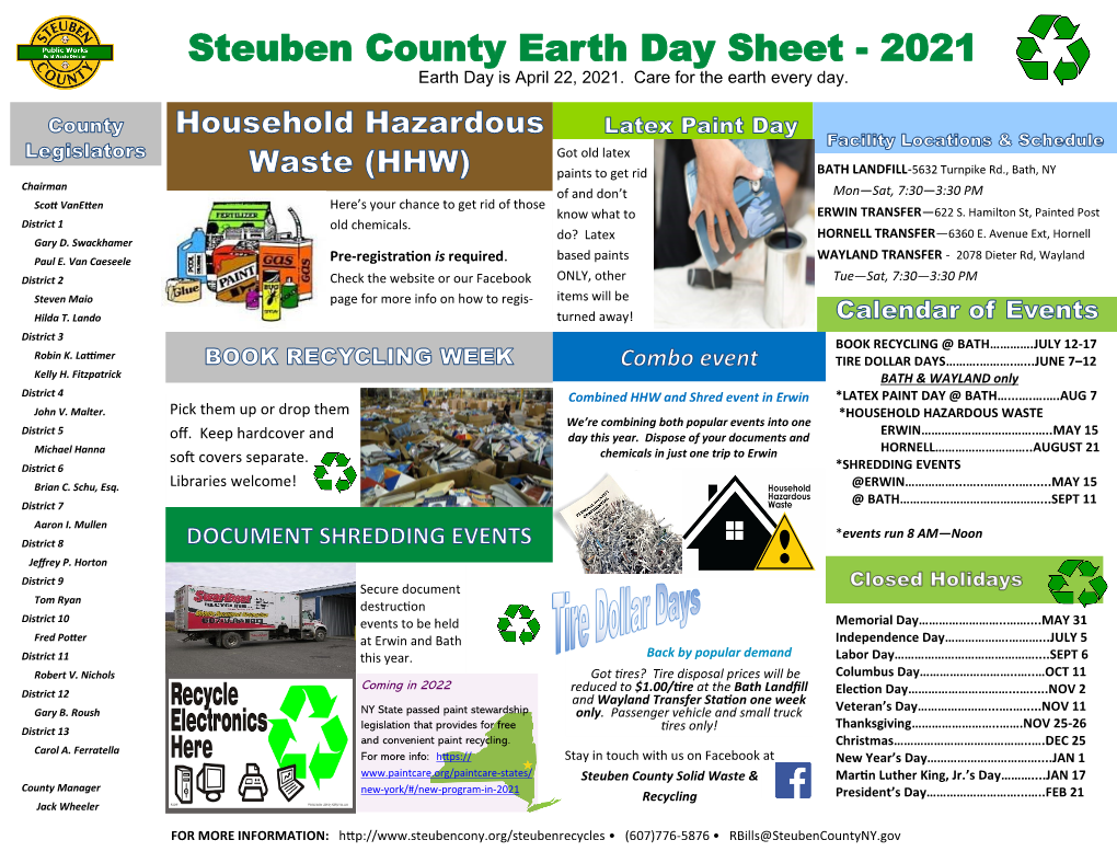 Steuben County Earth Day Sheet - 2021 Earth Day Is April 22, 2021