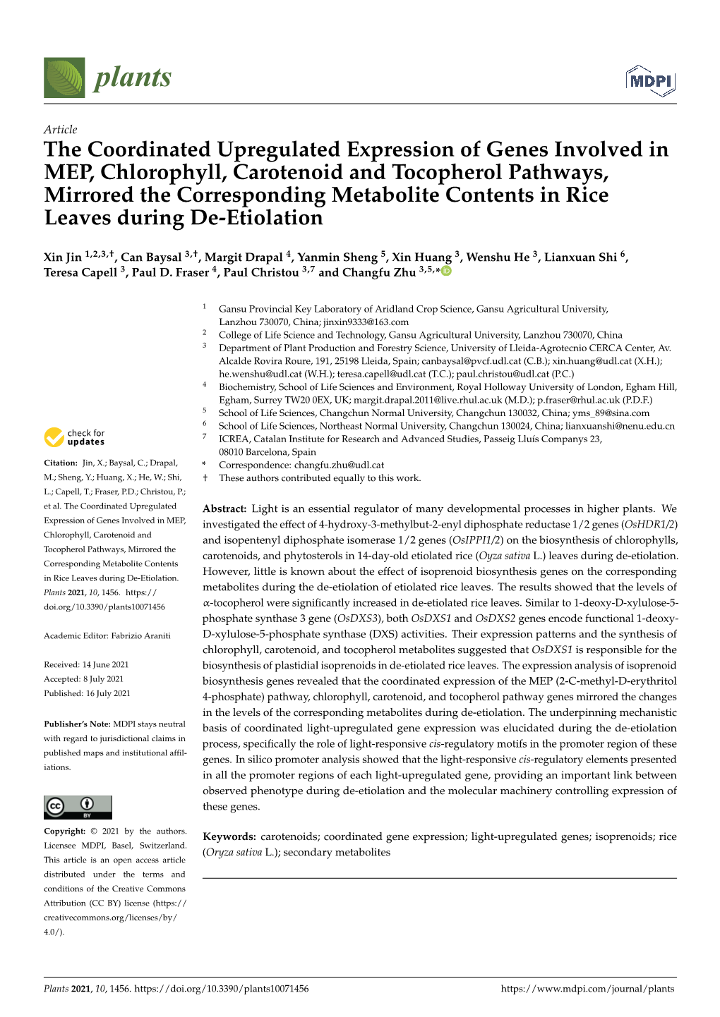 The Coordinated Upregulated Expression of Genes Involved In