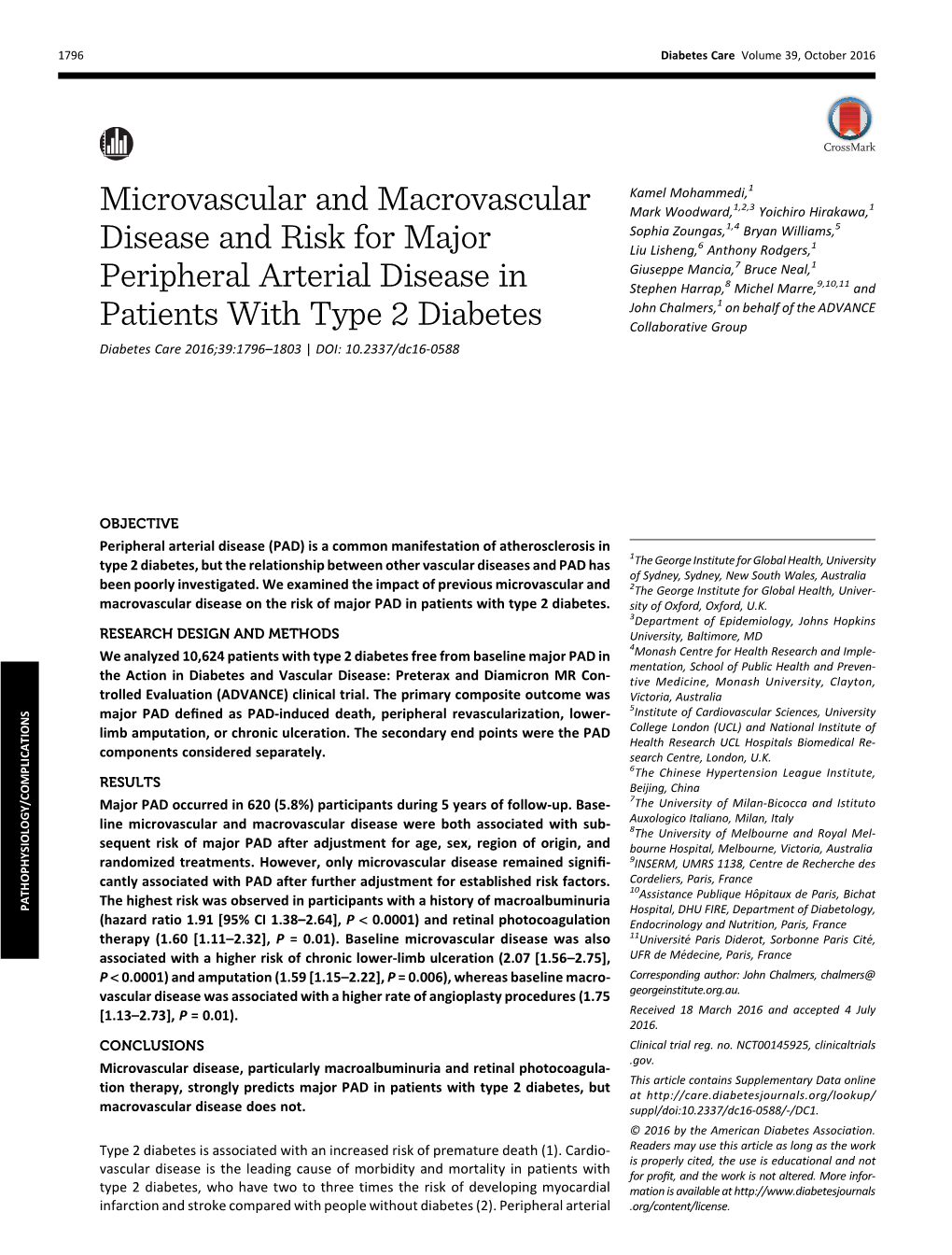Microvascular and Macrovascular Disease and Risk for Major