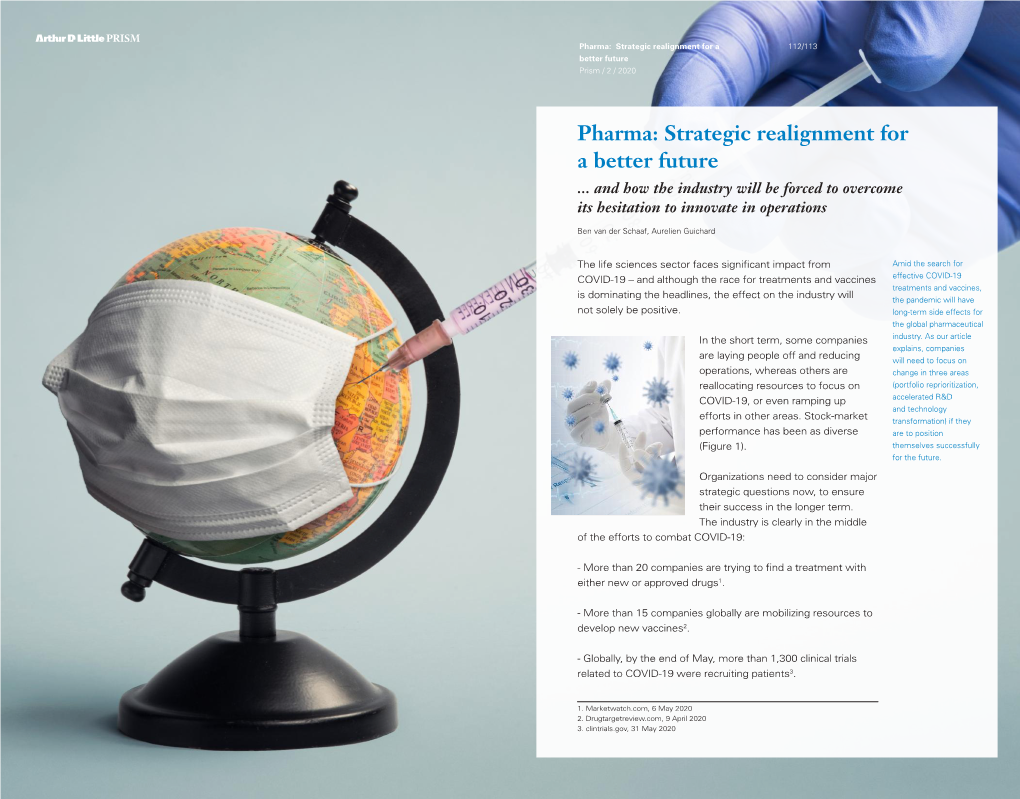 Pharma: Strategic Realignment for a 112/113 Better Future Prism / 2 / 2020