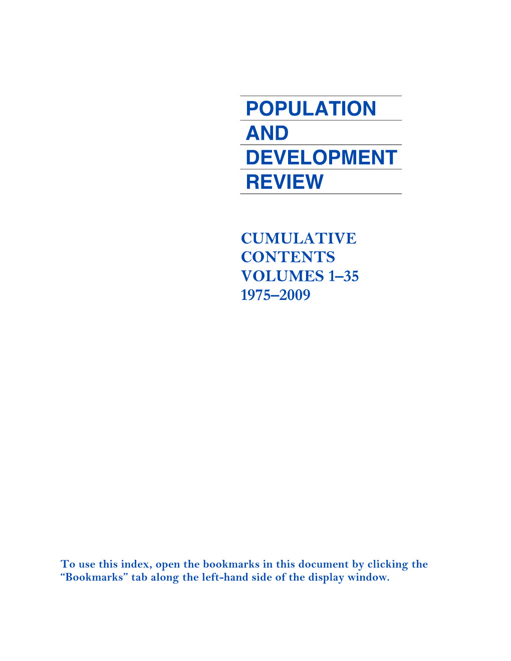 Population and Development Review Cumulative Index