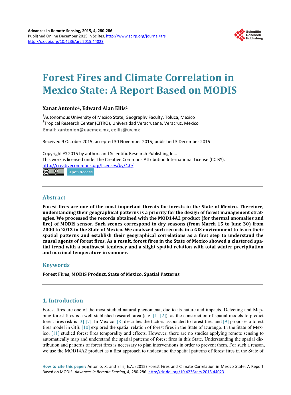 Forest Fires and Climate Correlation in Mexico State: a Report Based on MODIS