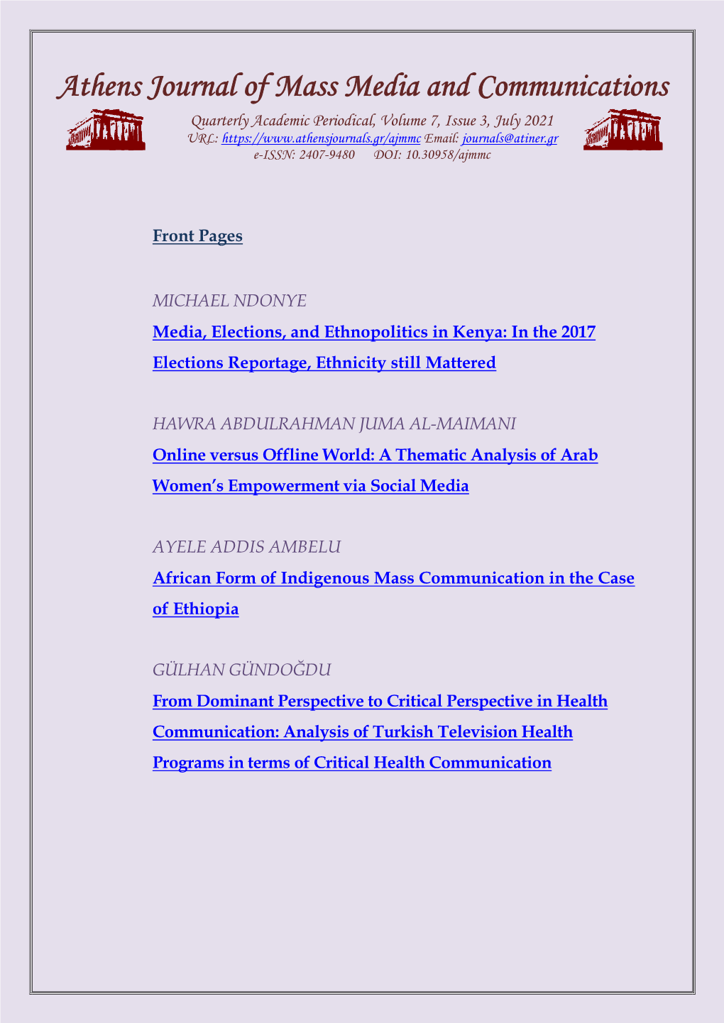 Athens Journal of Mass Media and Communications