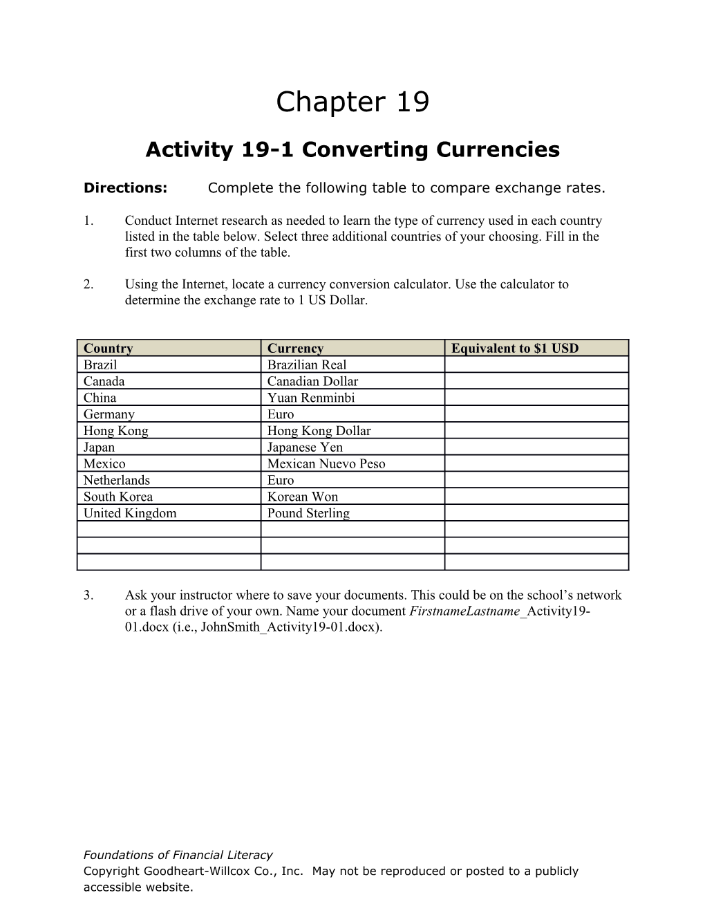 Activity 19-1 Converting Currencies