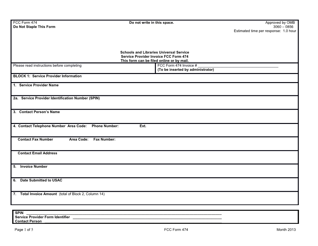 Service Provider Invoice FCC Form 474