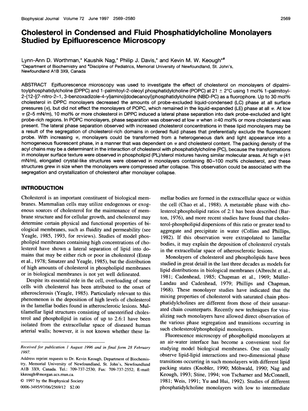 Cholesterol in Condensed and Fluid Phosphatidylcholine Monolayers Studied by Epifluorescence Microscopy