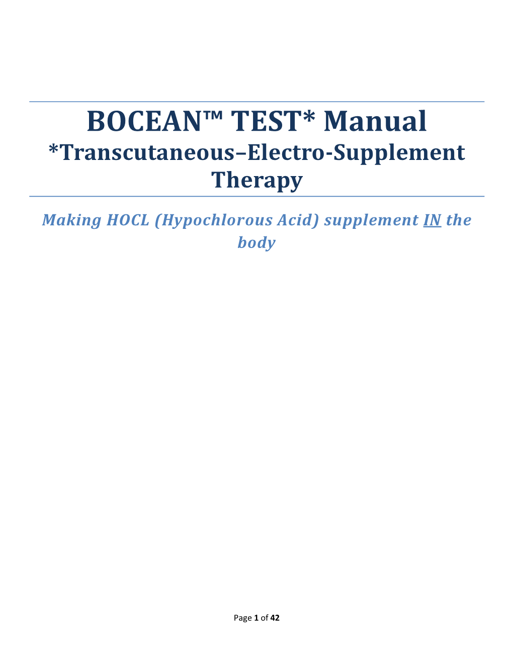 BOCEAN™ TEST* Manual *Transcutaneous–Electro-Supplement Therapy