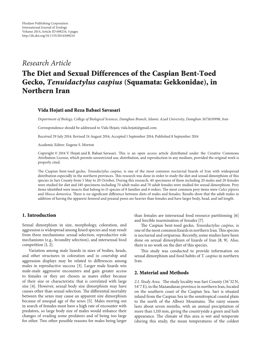 The Diet and Sexual Differences of the Caspian Bent-Toed Gecko, Tenuidactylus Caspius (Squamata: Gekkonidae), in Northern Iran