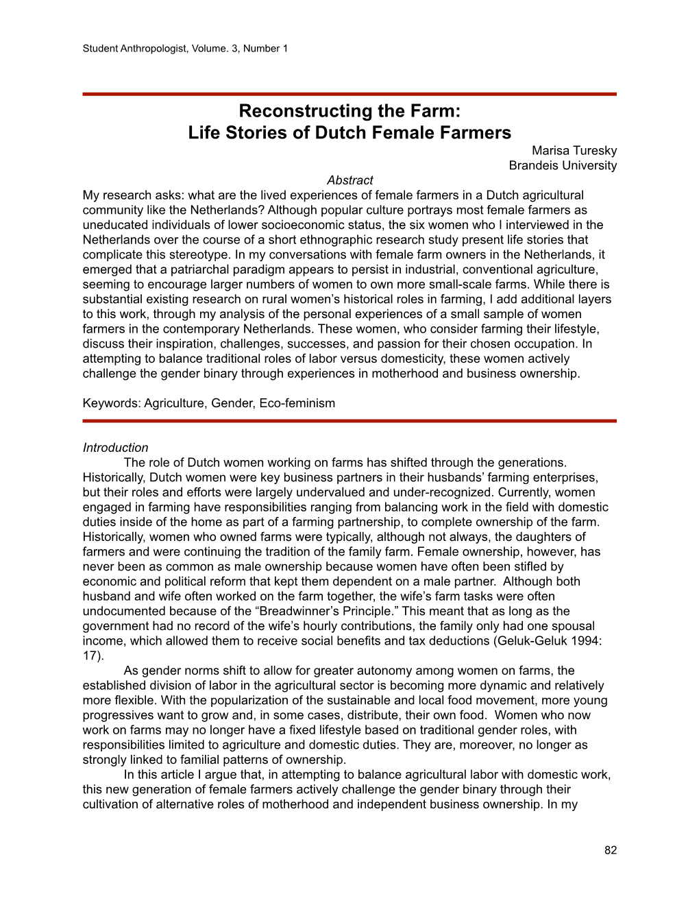 Reconstructing the Farm: Life Stories of Dutch Female Farmers