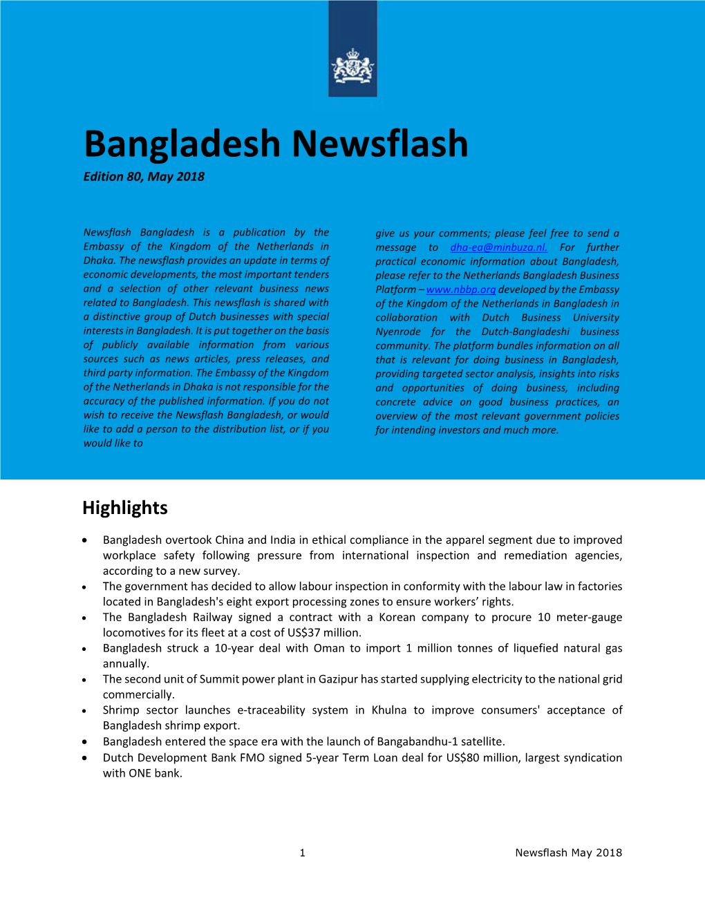 Bangladesh Newsflash May 2018