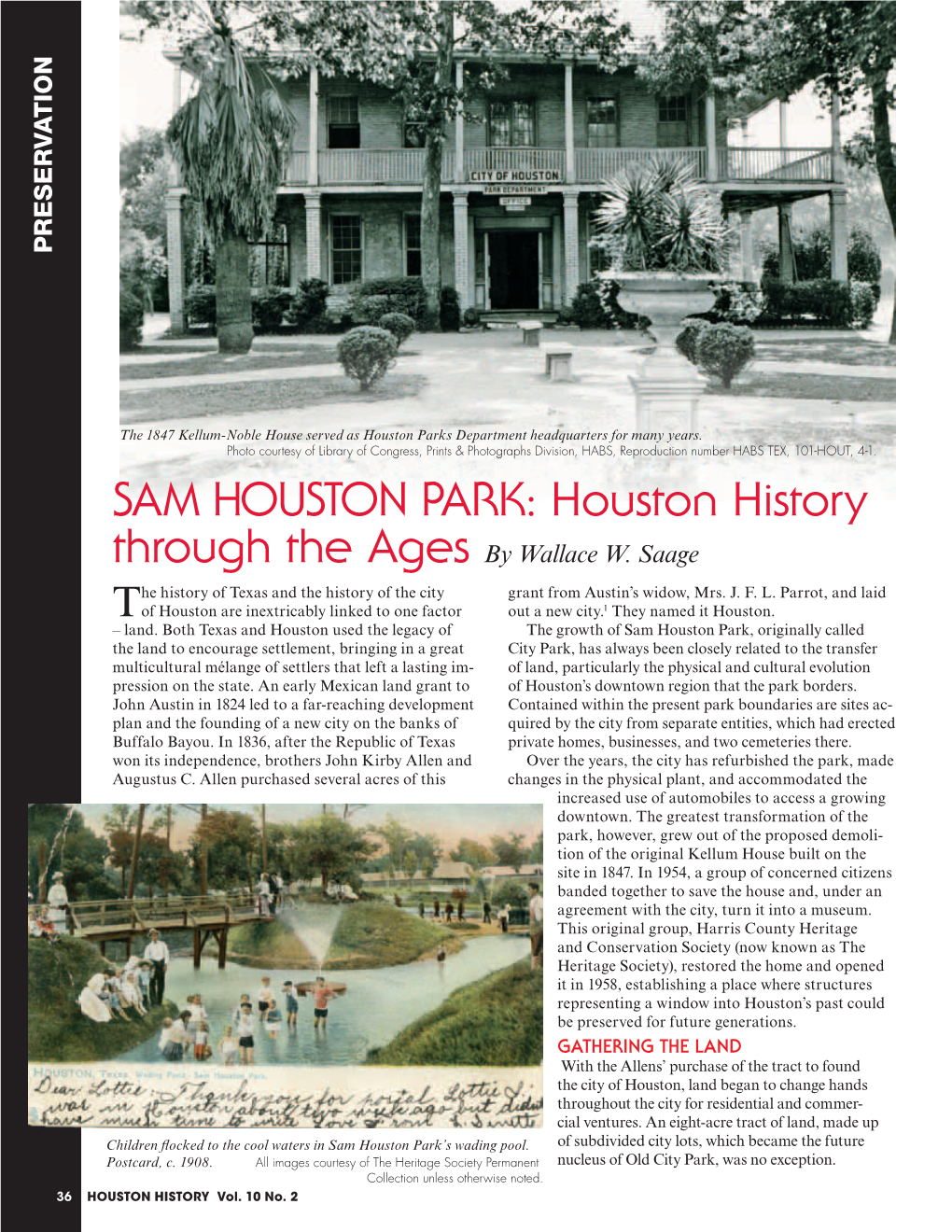 SAM HOUSTON PARK: Houston History Through the Ages by Wallace W