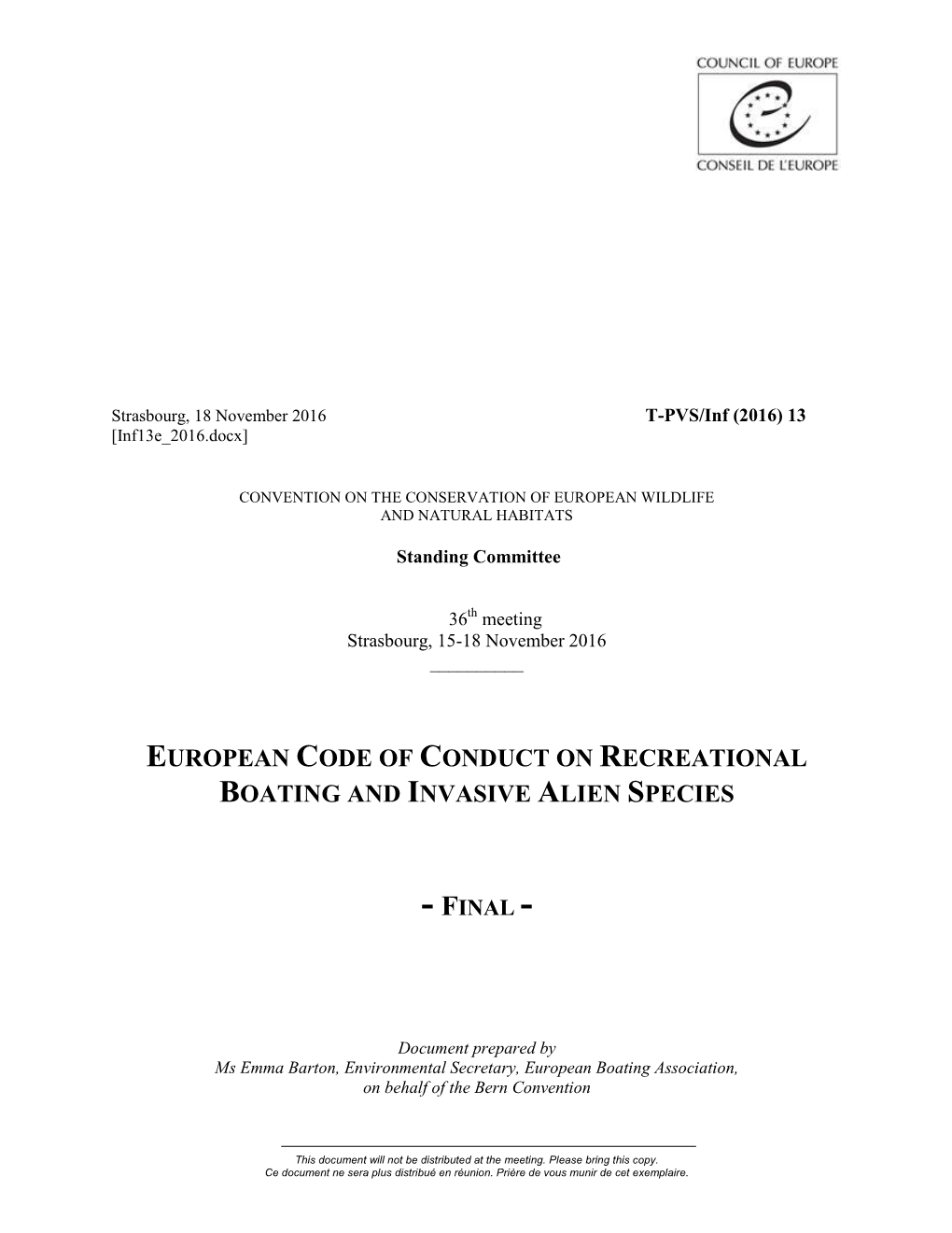 European Code of Conduct on Recreational Boating and Invasive Alien Species