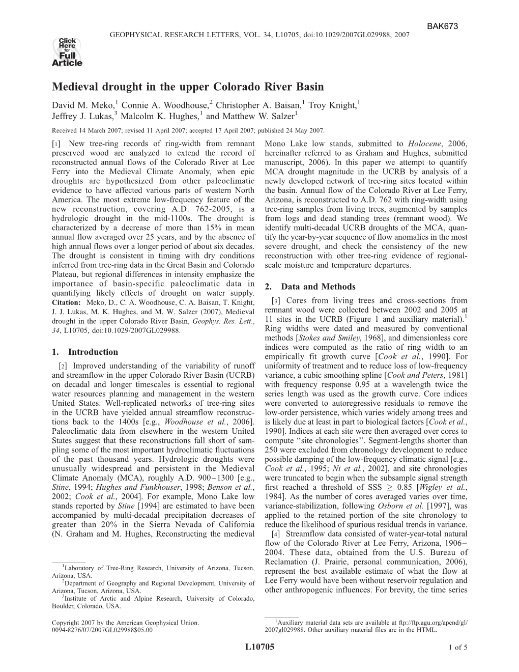 Medieval Drought in the Upper Colorado River Basin David M