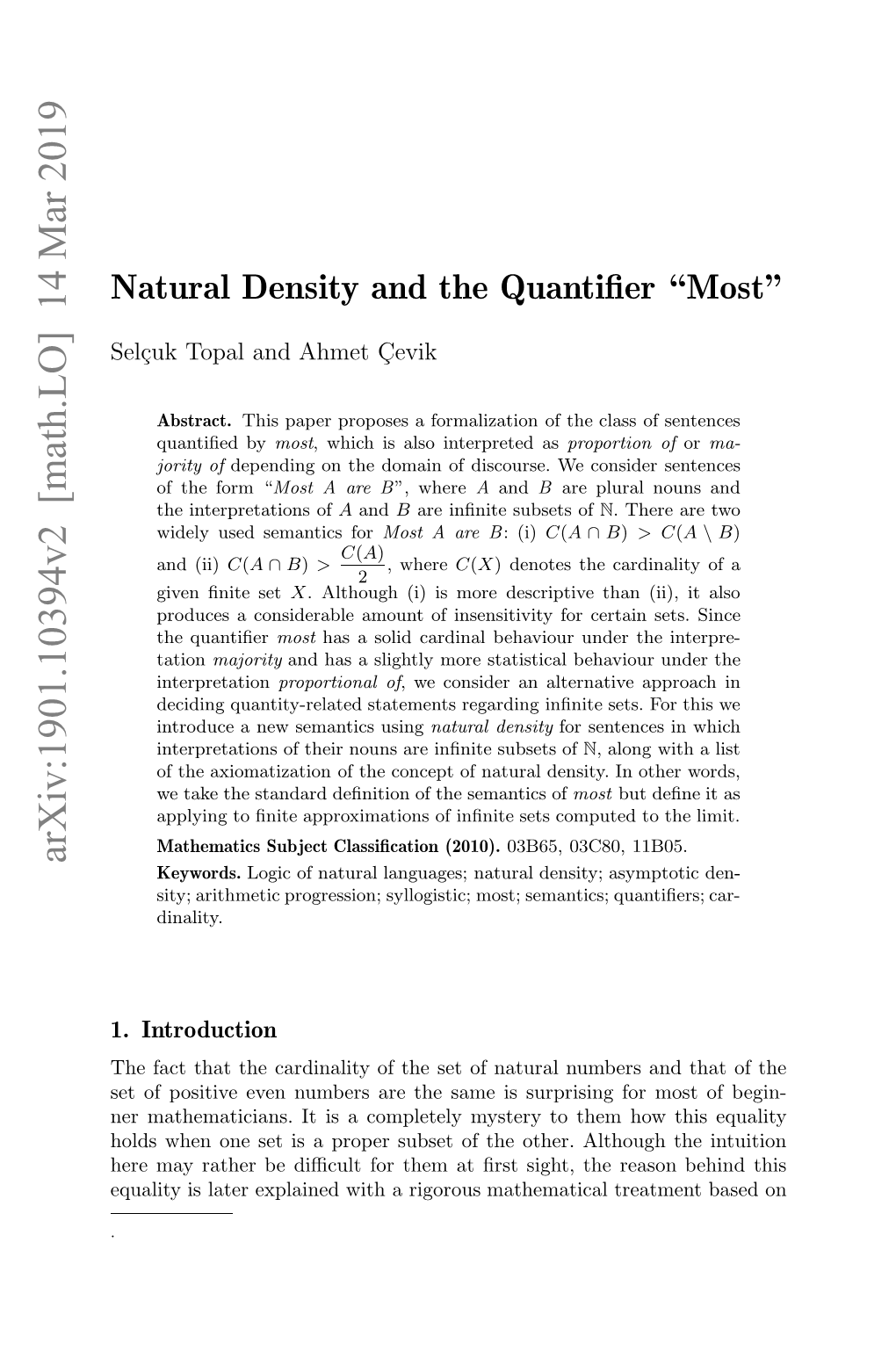Natural Density and the Quantifier'most'
